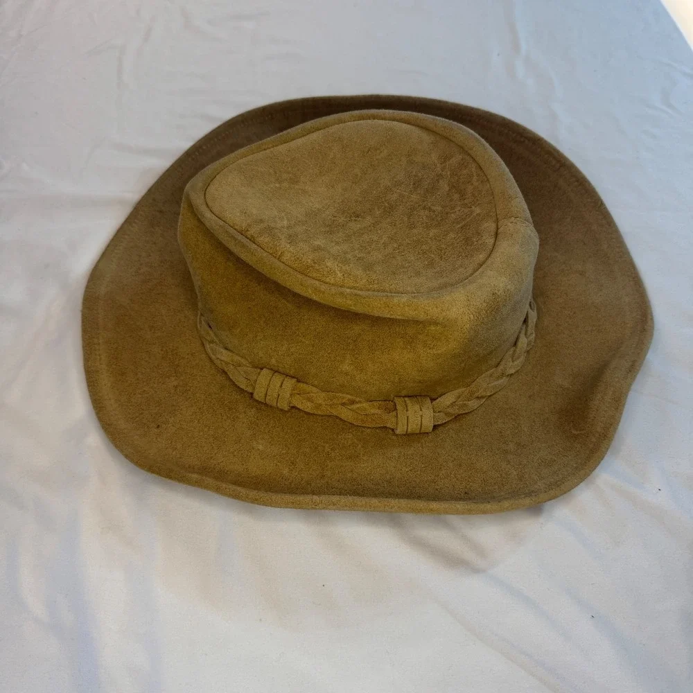 Minnetonka The Outback‎ Hat Men's Medium Tan Genuine Leather Western Cowboy Hat